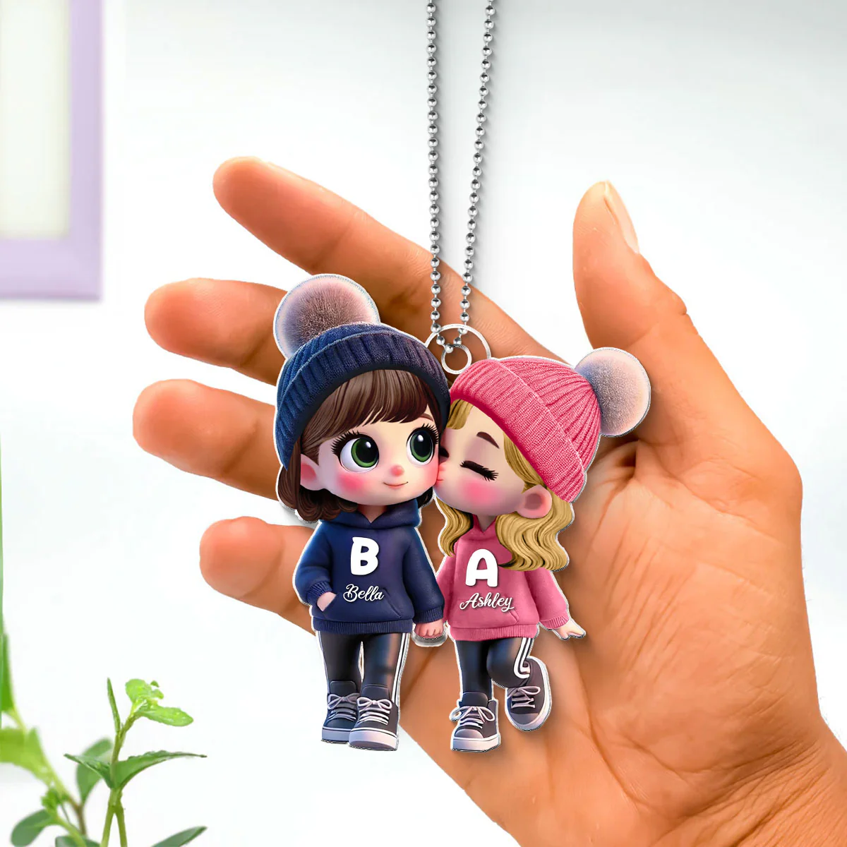 3D Effect Cute LGBTQ Cartoon Couple Summer Vibe Personalized Acrylic Car Ornament, Pride Month Gift - Image 8
