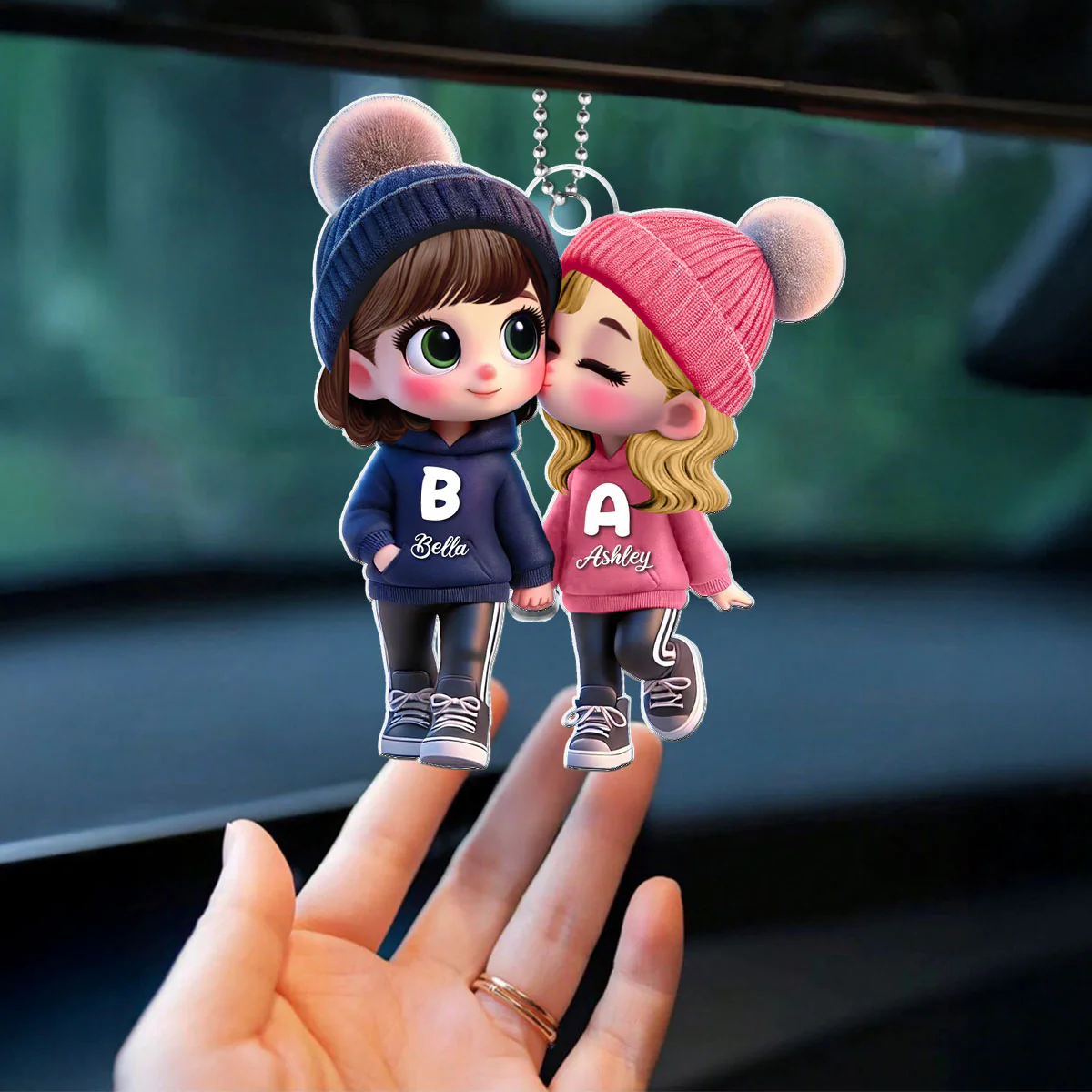 3D Effect Cute LGBTQ Cartoon Couple Summer Vibe Personalized Acrylic Car Ornament, Pride Month Gift - Image 9