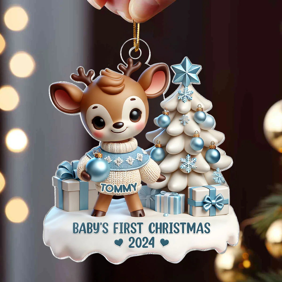 3D Effect Cute Reindeer Baby's First Christmas Personalized Acrylic Ornament, Christmas Gift For Newborns, New Parents - Image 4