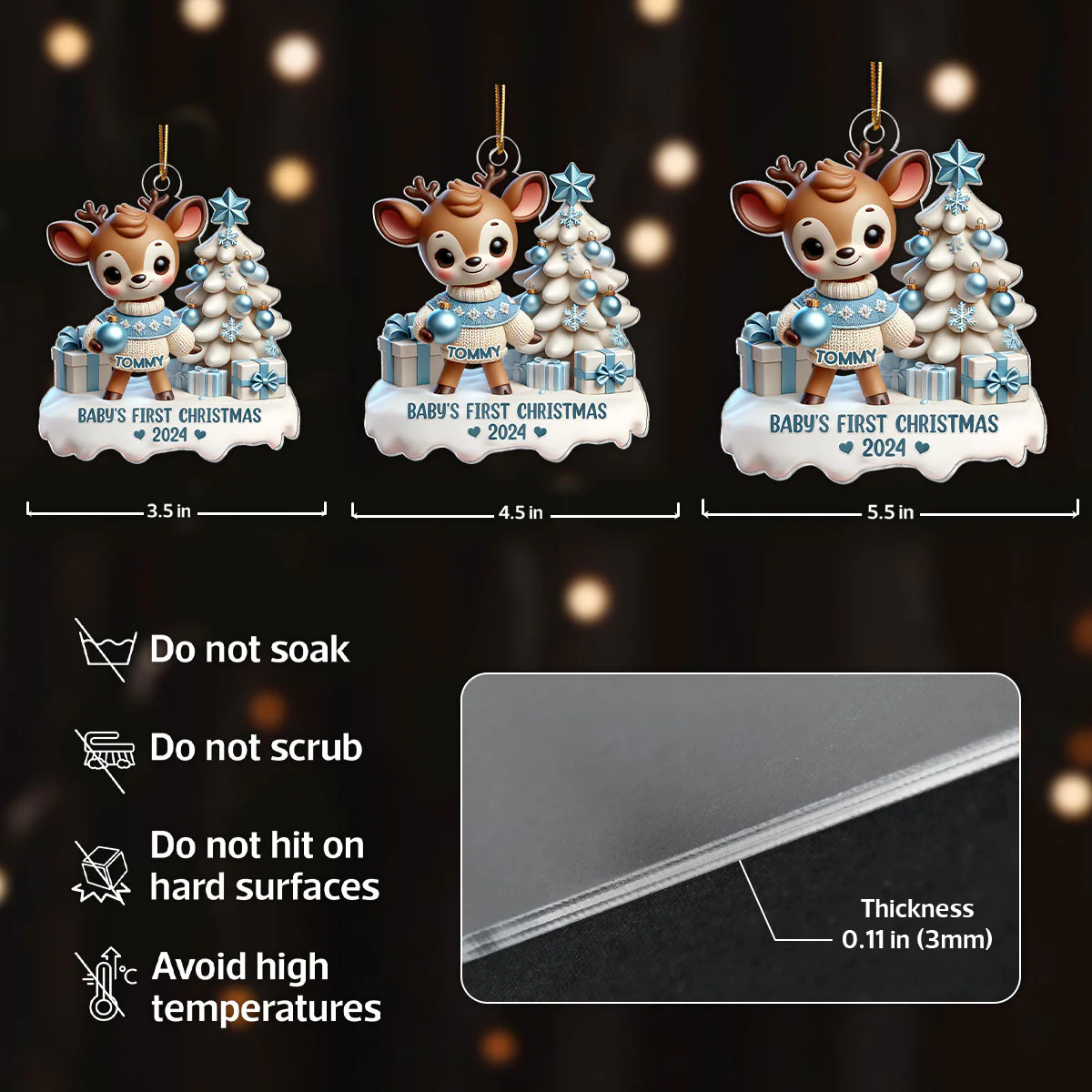 3D Effect Cute Reindeer Baby's First Christmas Personalized Acrylic Ornament, Christmas Gift For Newborns, New Parents - Image 9