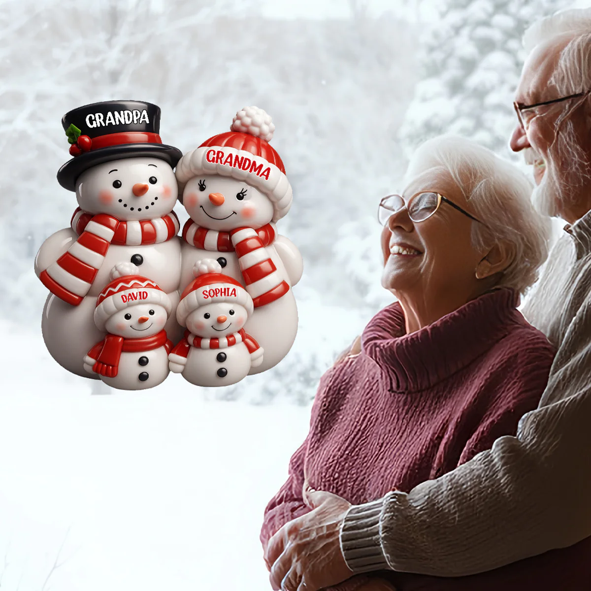 3D Effect Cute Snowman Family Christmas Decor Personalized Decal - Image 6