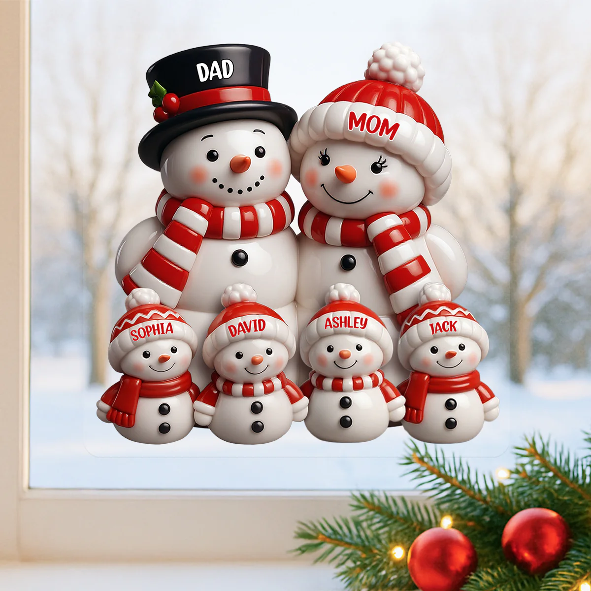 3D Effect Cute Snowman Family Christmas Decor Personalized Decal - Image 8