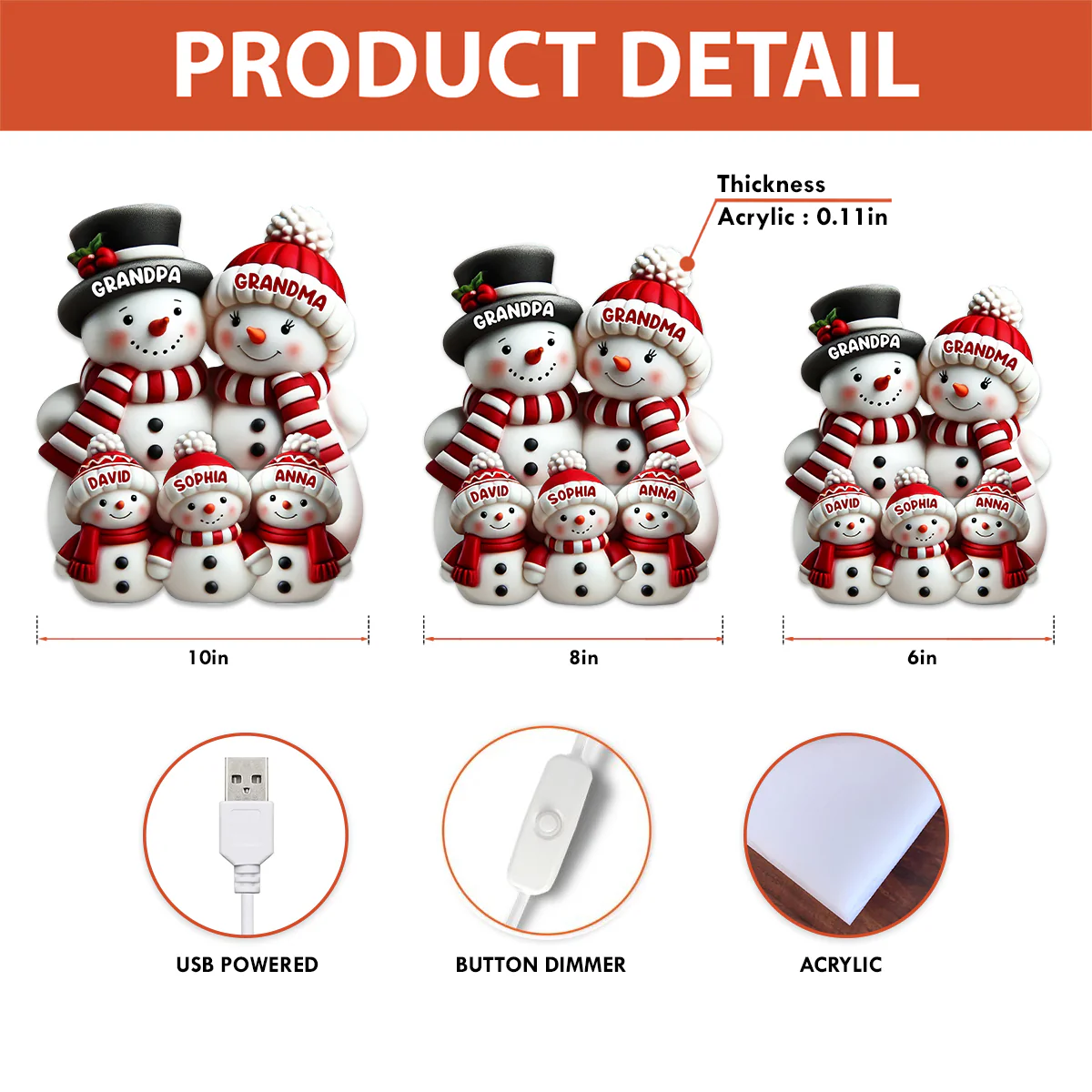 3D Effect Cute Snowman - Personalized Light Box - Christmas Decor For Family, Grandma, Grandpa - Image 10