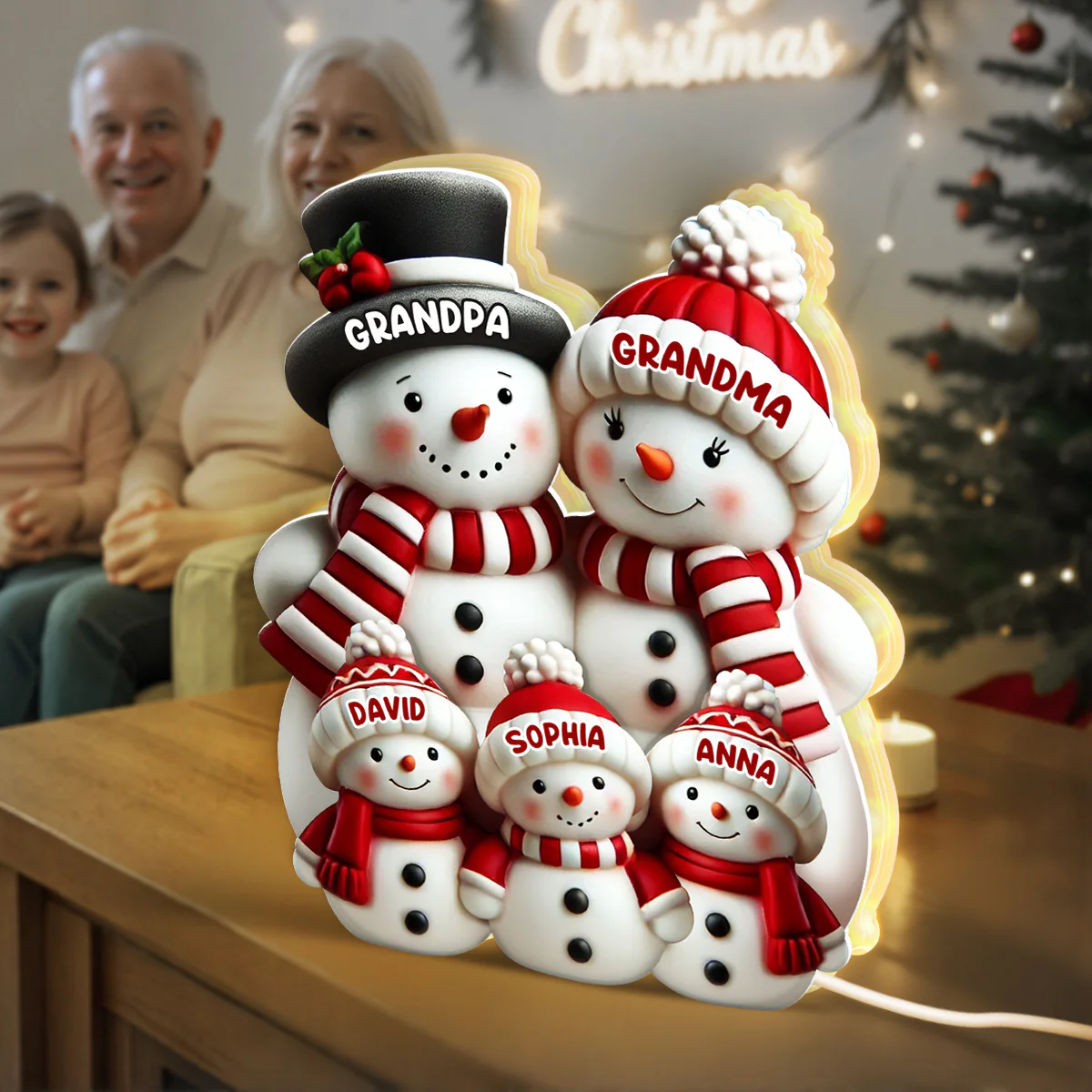 3D Effect Cute Snowman - Personalized Light Box - Christmas Decor For Family, Grandma, Grandpa - Image 5