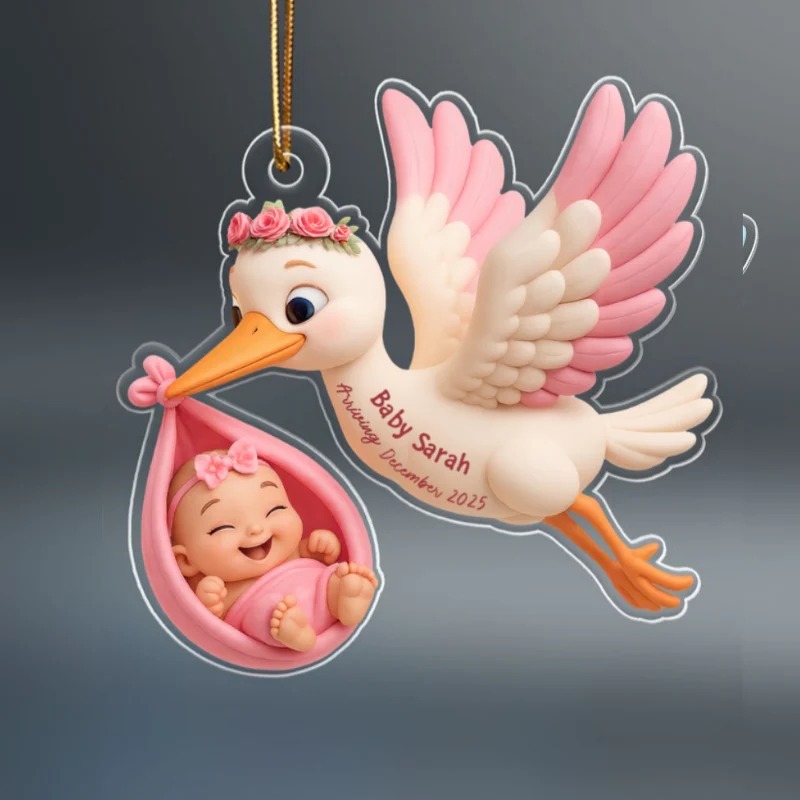3D Effect Cute Stork And Baby Personalized Acrylic Ornament, Heartfelt First Gift for Pregnant Mom - Image 10