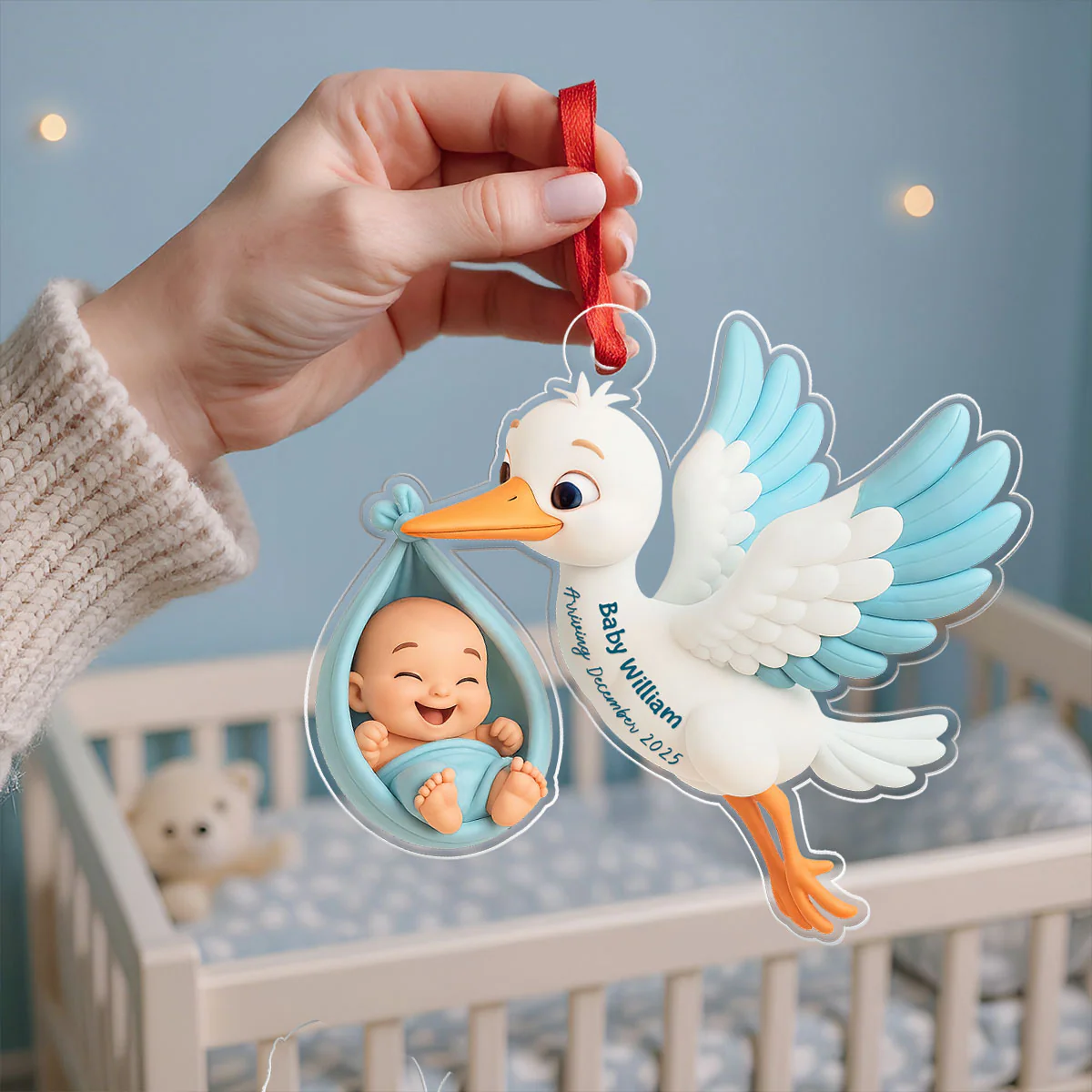3D Effect Cute Stork And Baby Personalized Acrylic Ornament, Heartfelt First Gift for Pregnant Mom - Image 2