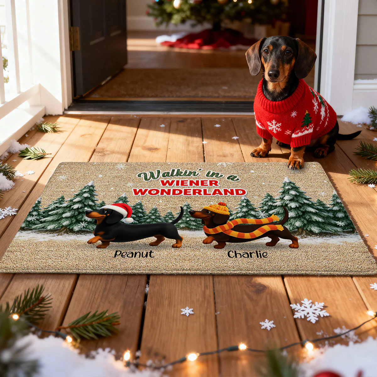 Dachshunds Walking In A Wiener Wonderland - Personalized Doormat - Unique Christmas Gift For Dachshunds Lovers - Image 4
