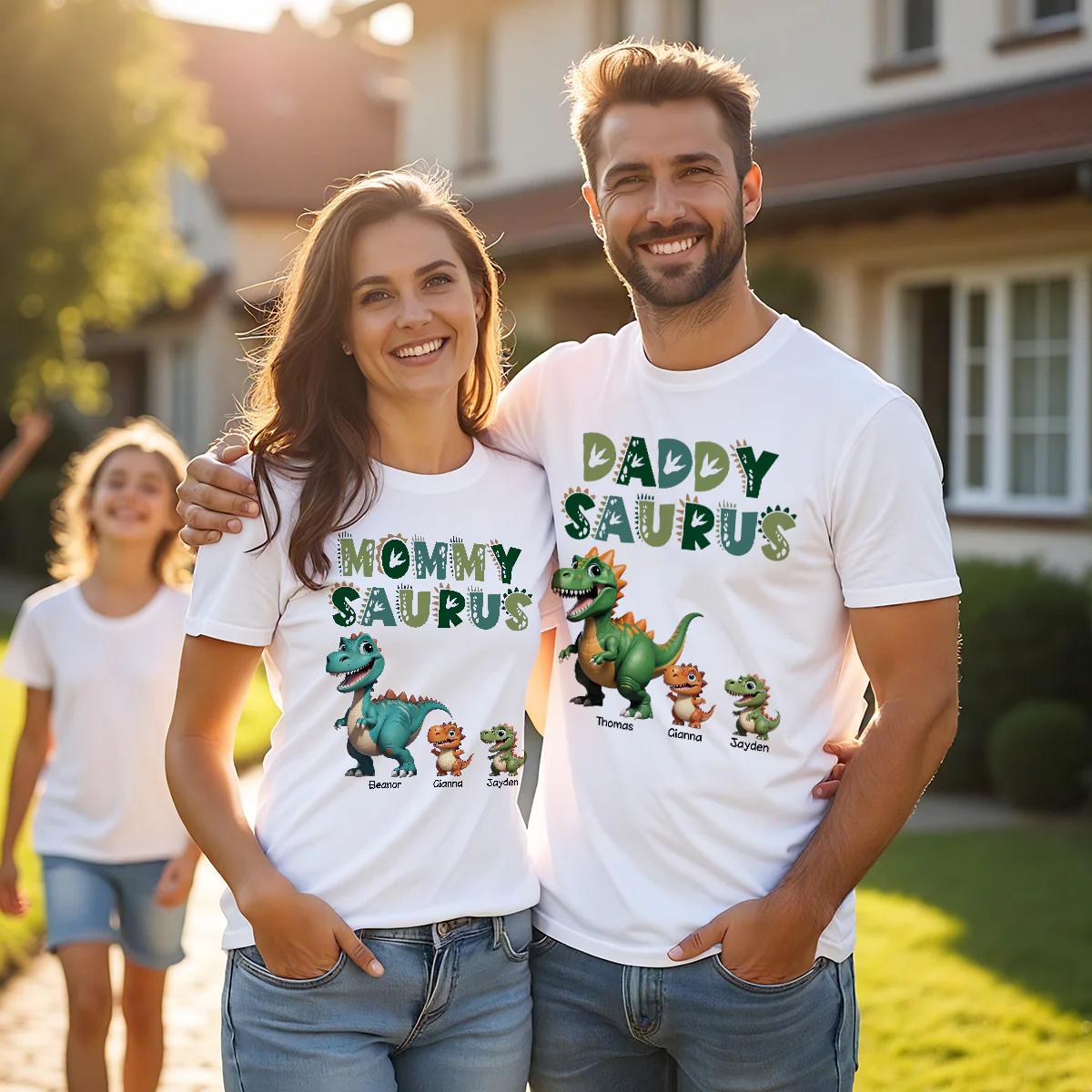 3D Effect Daddysaurus Mommysaurus Personalized Matching Shirts [Set Of 2 Shirts] - Image 4