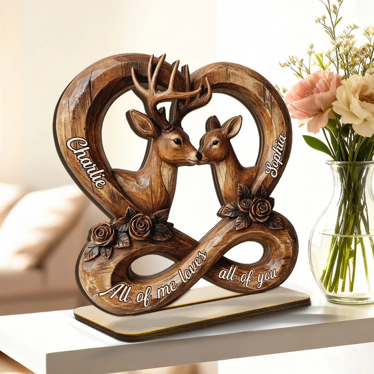 3D Effect Deer Couple Eternal Love - Personalized 2-Layer Wooden Plaque - Gift For Him, Gift For Her - Image 6