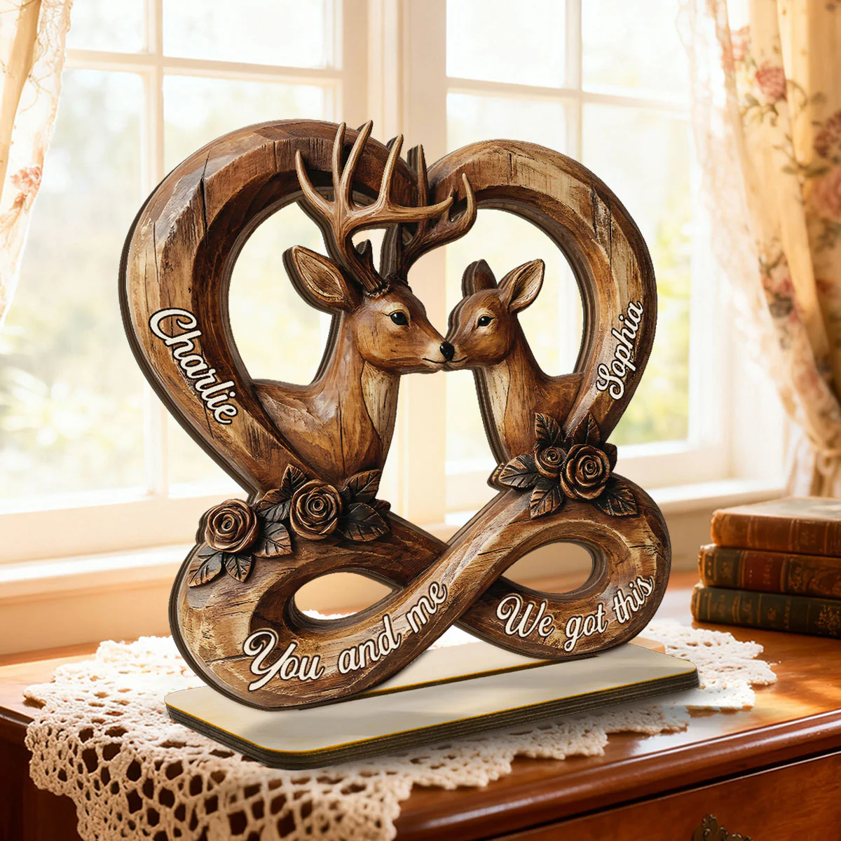 3D Effect Deer Couple Eternal Love - Personalized 2-Layer Wooden Plaque - Gift For Him, Gift For Her - Image 7