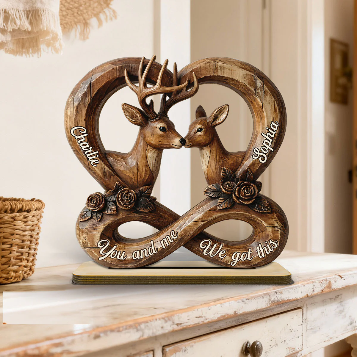 3D Effect Deer Couple Eternal Love - Personalized 2-Layer Wooden Plaque - Gift For Him, Gift For Her - Image 8