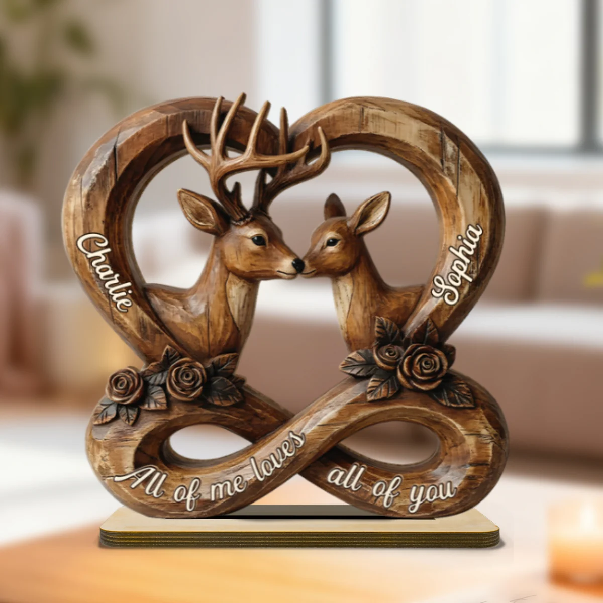 3D Effect Deer Couple Eternal Love - Personalized 2-Layer Wooden Plaque - Gift For Him, Gift For Her - Image 9