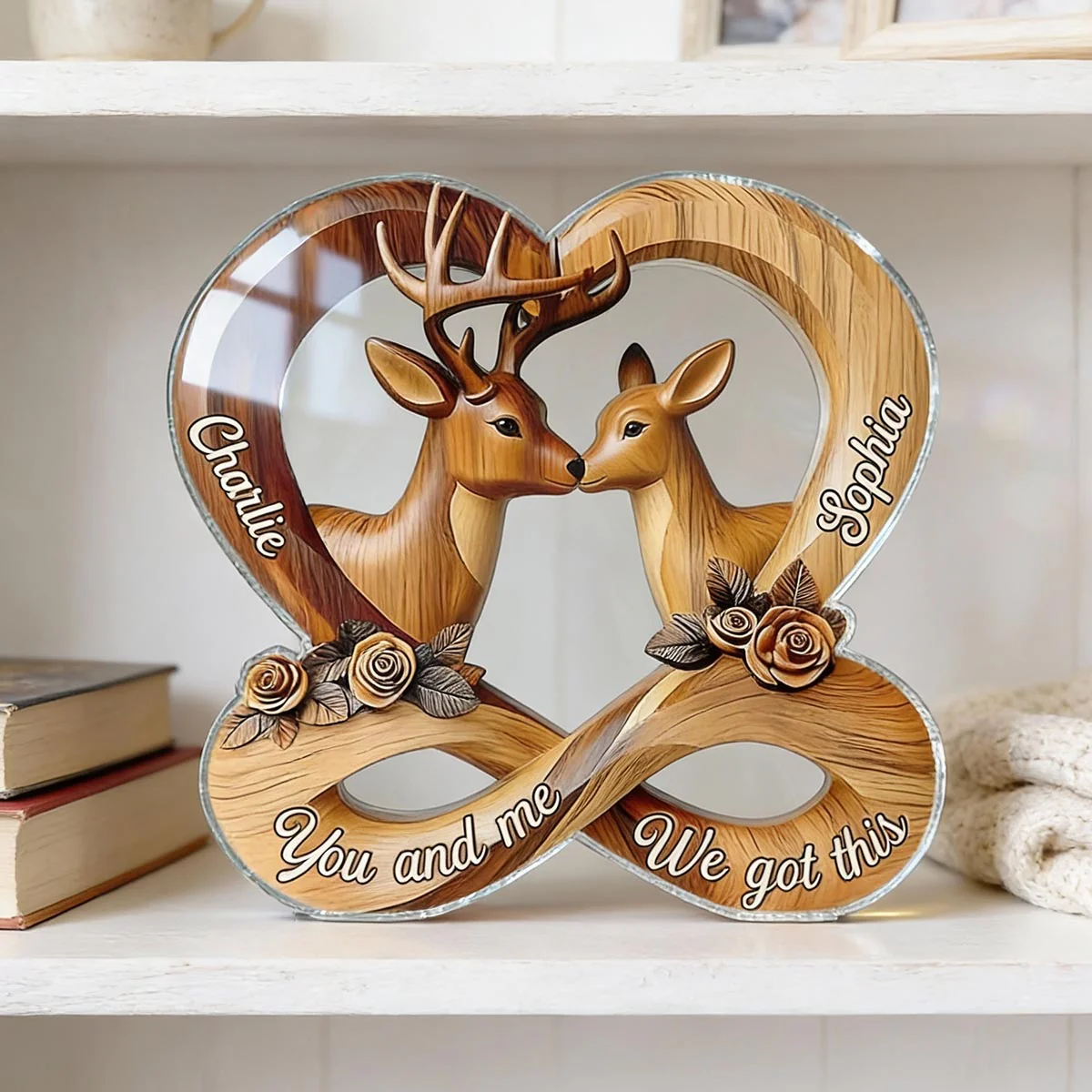3D Effect Deer Couple Eternal Love - Personalized Acrylic Block Plaque - Gift For Him, Gift For Her - Image 2