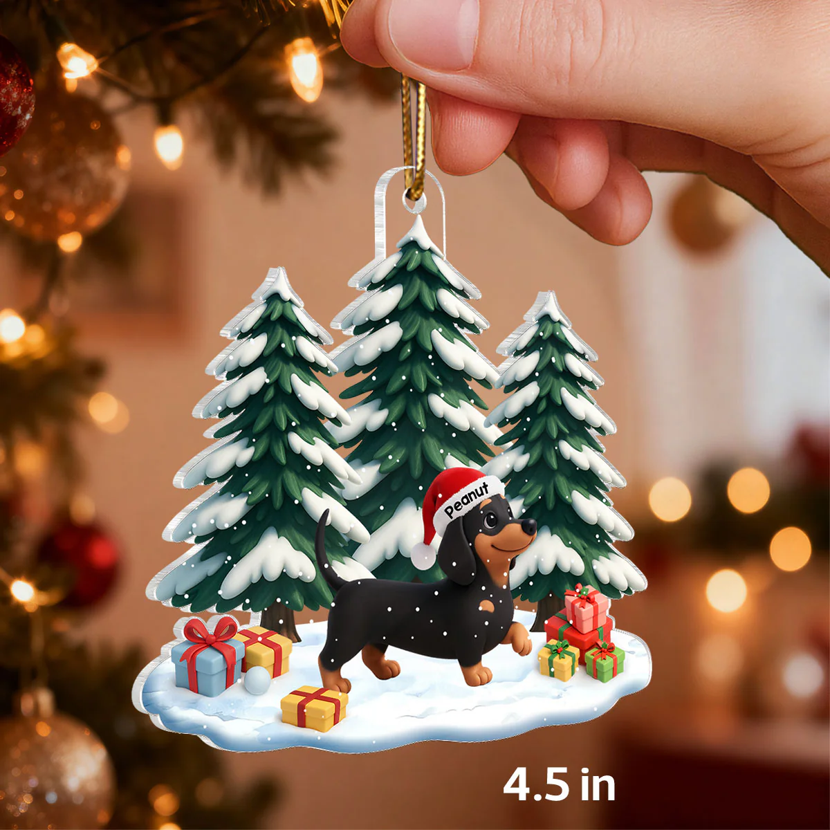 3D Effect Dog Christmas Dachshund Wiener Wonderland - Personalized Acrylic Ornament - Image 2