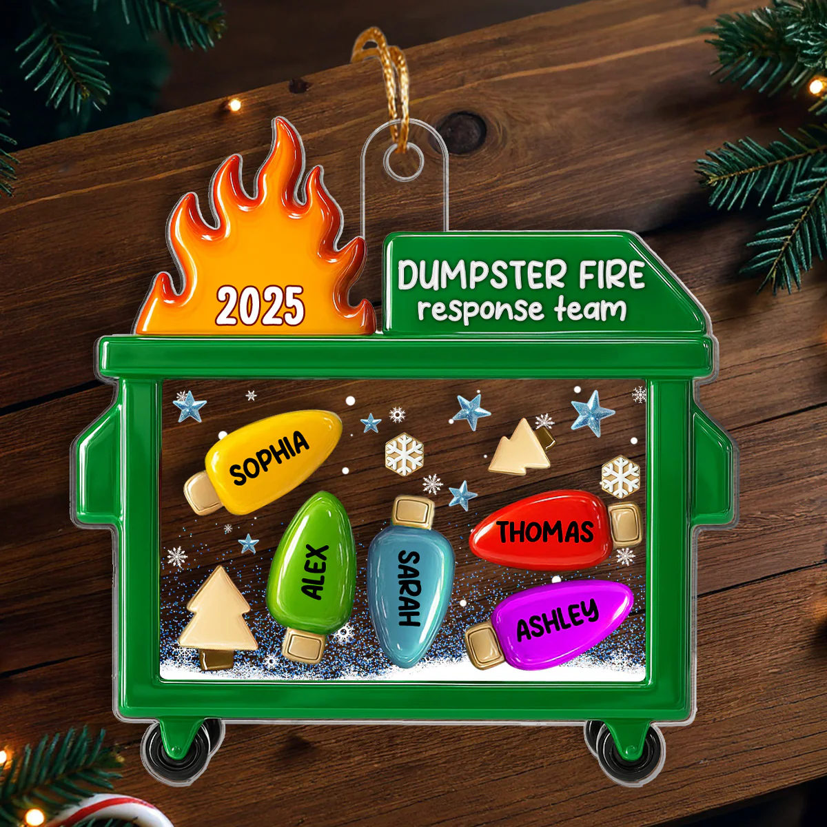 3D Effect Dumpster Fire Best Team Ever - Personalized Acrylic Ornament - Funny Gift For Coworkers, Work Besties - Image 4