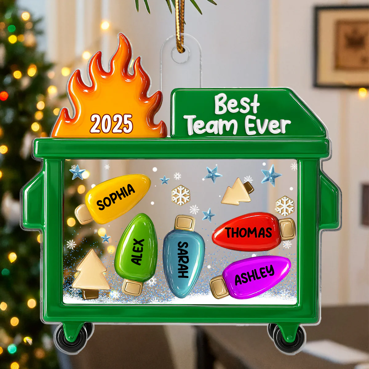 3D Effect Dumpster Fire Best Team Ever - Personalized Acrylic Ornament - Funny Gift For Coworkers, Work Besties - Image 5