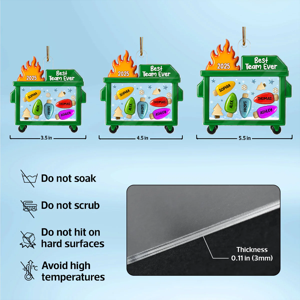 3D Effect Dumpster Fire Best Team Ever - Personalized Acrylic Ornament - Funny Gift For Coworkers, Work Besties - Image 7