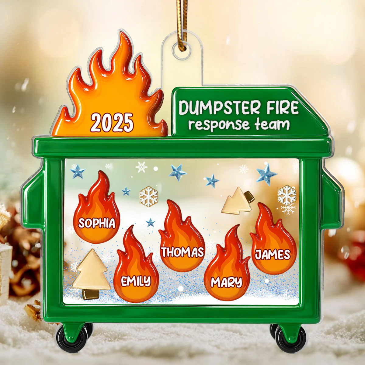 3D Effect Dumpster Fire Response Team With Names - Personalized Acrylic Ornament - Funny Gift For Coworkers, Work Besties - Image 5