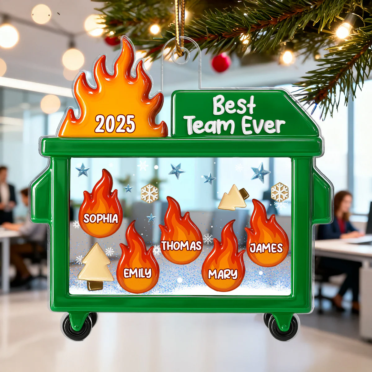 3D Effect Dumpster Fire Response Team With Names - Personalized Acrylic Ornament - Funny Gift For Coworkers, Work Besties - Image 6