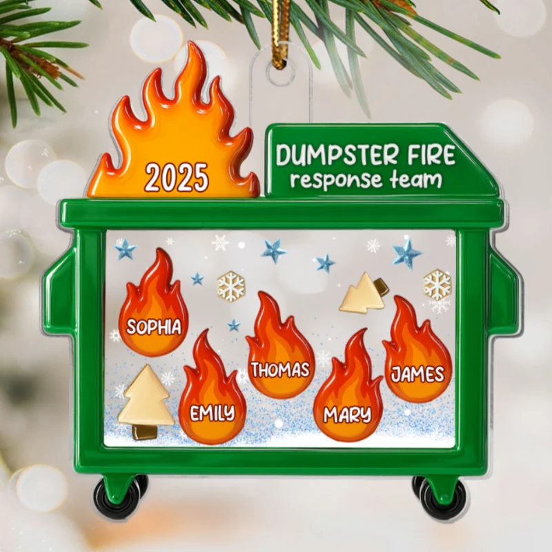 3D Effect Dumpster Fire Response Team With Names - Personalized Acrylic Ornament - Funny Gift For Coworkers, Work Besties - Image 8