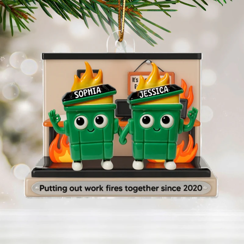 3D Effect Dumpster Fires In Office Scene - Personalized Acrylic Ornament - Funny Gift For Colleagues, Work Besties - Image 13