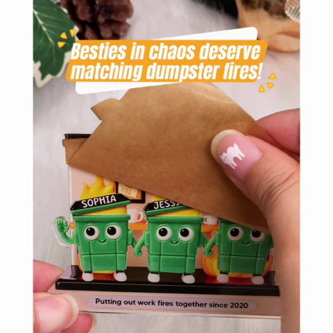 3D Effect Dumpster Fires In Office Scene - Personalized Acrylic Ornament - Funny Gift For Colleagues, Work Besties - Image 2