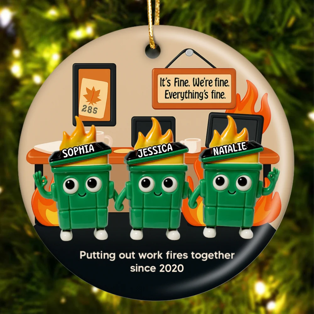 3D Effect Dumpster Fires In Office Scene - Personalized Ceramic Ornament - Funny Gift For Colleagues, Work Besties - Image 13