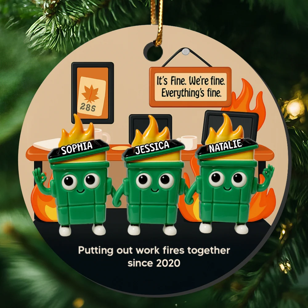 3D Effect Dumpster Fires In Office Scene - Personalized Ceramic Ornament - Funny Gift For Colleagues, Work Besties - Image 14