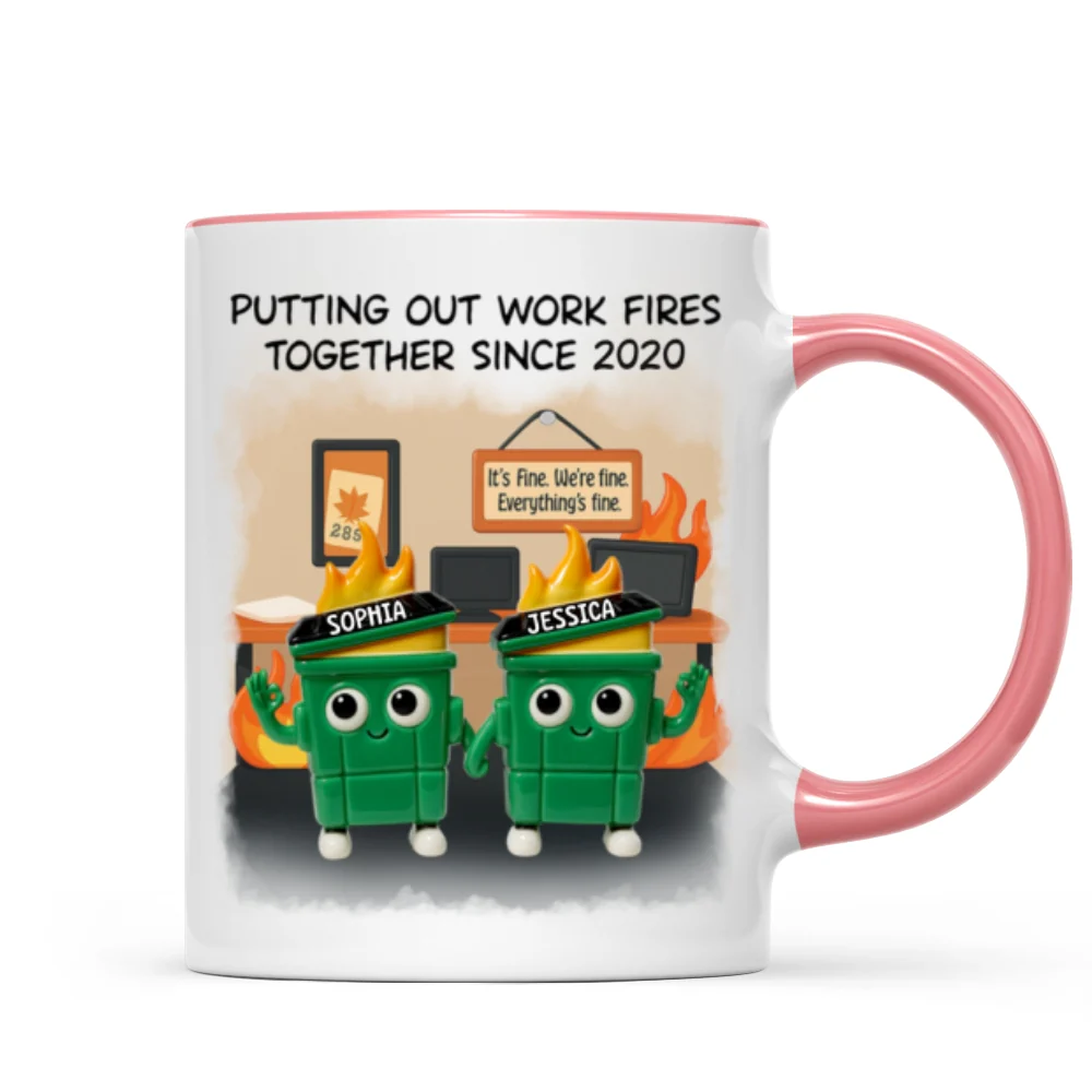 3D Effect Dumpster Fires In Office Scene - Personalized Mug - Funny Gift For Colleagues, Work Besties - Image 15