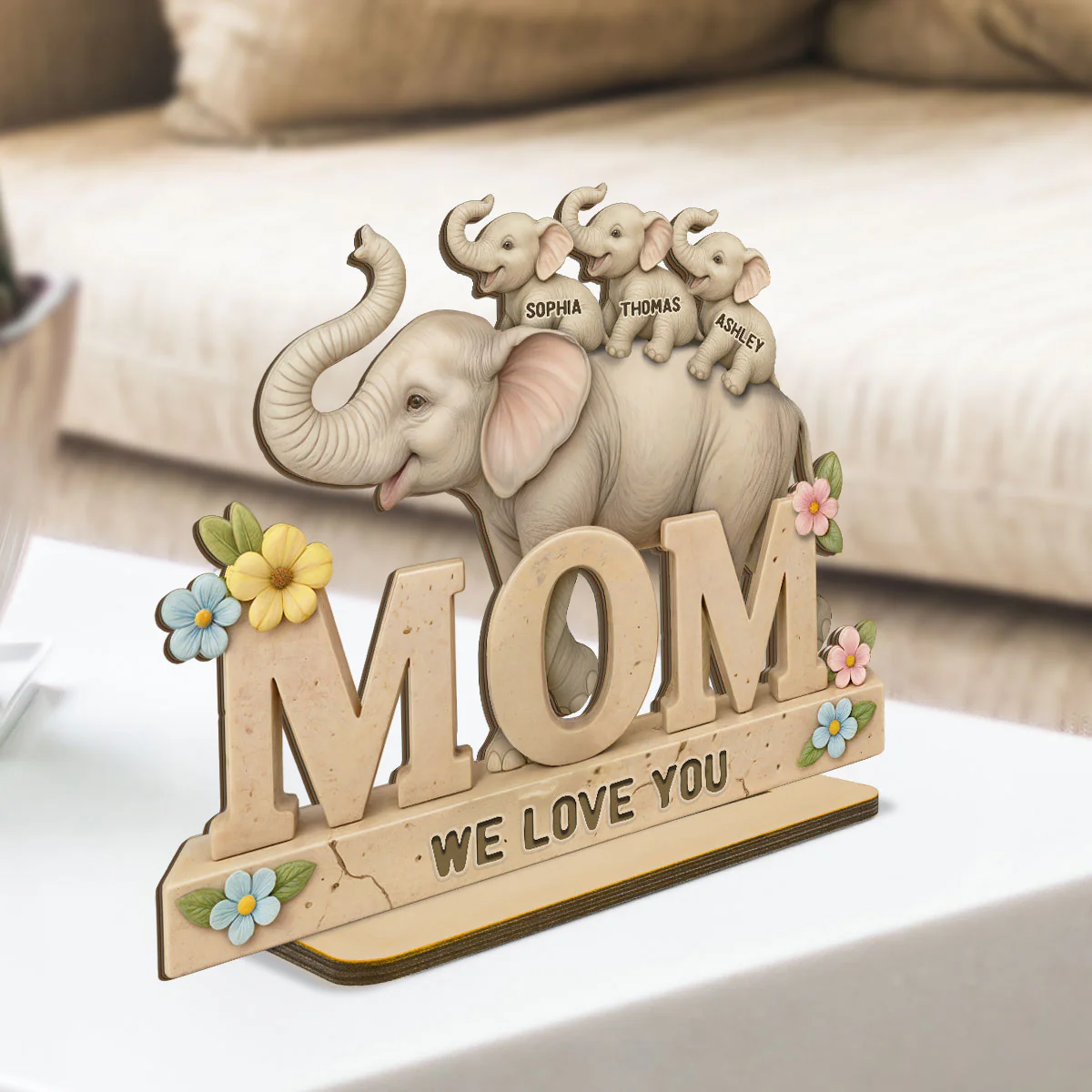 3D Effect Elephant MOM Personalized Standing Wooden Plaque, Gift For Mom - Image 4