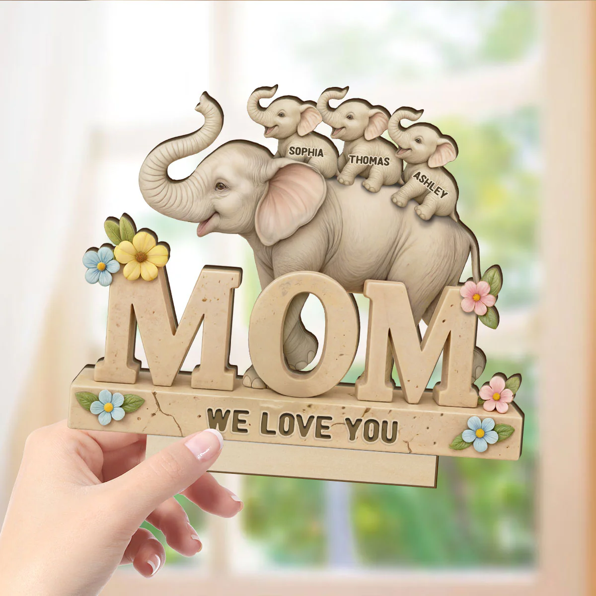 3D Effect Elephant MOM Personalized Standing Wooden Plaque, Gift For Mom - Image 5