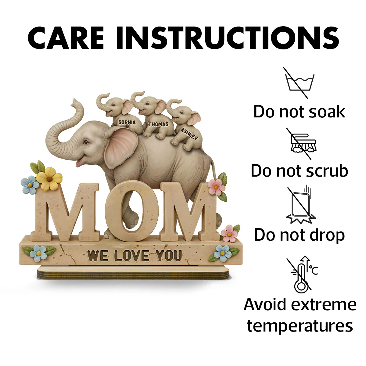 3D Effect Elephant MOM Personalized Standing Wooden Plaque, Gift For Mom - Image 7