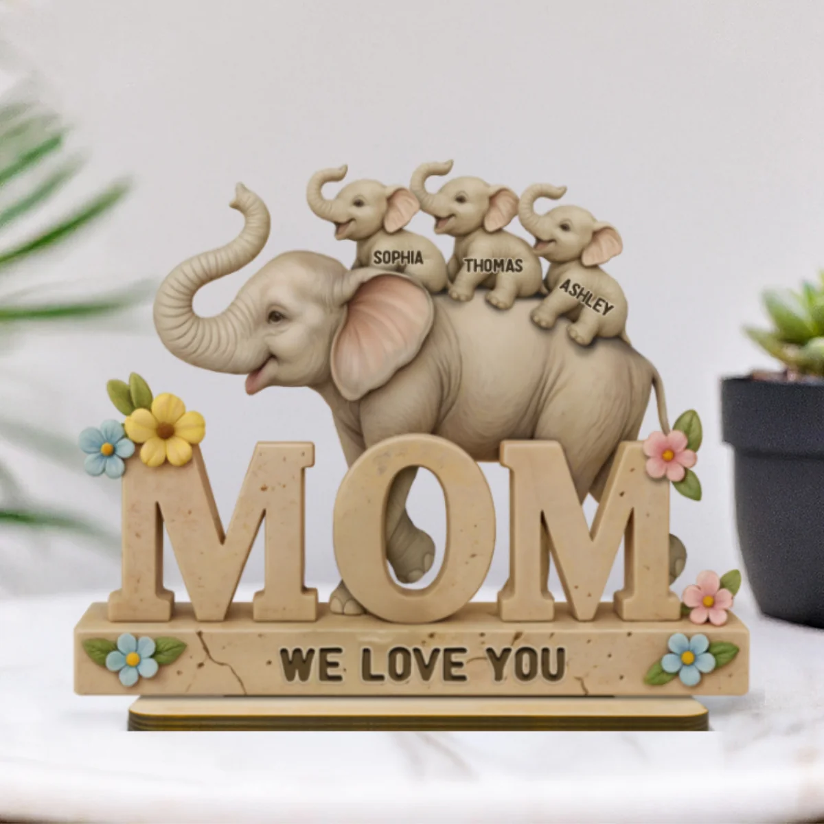 3D Effect Elephant MOM Personalized Standing Wooden Plaque, Gift For Mom - Image 8