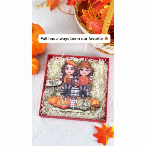 Fall Season Besties Sitting Pumpkins Personalized 2-Layer Standing Wooden Plaque| Fall Season Gift For Best Friends - Image 2