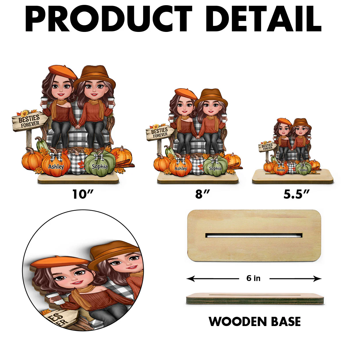 Fall Season Besties Sitting Pumpkins Personalized 2-Layer Standing Wooden Plaque| Fall Season Gift For Best Friends - Image 7