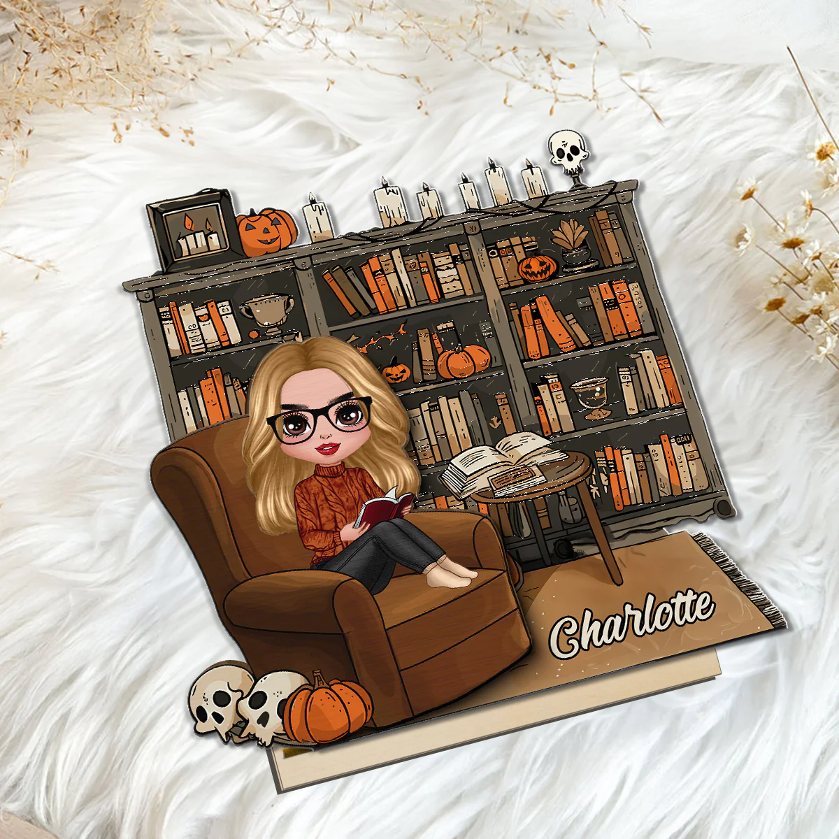 3D Effect Fall Season Girl Reading Book Personalized 2-Layer Standing Wooden Plaque, Gift For Book Lovers - Image 4