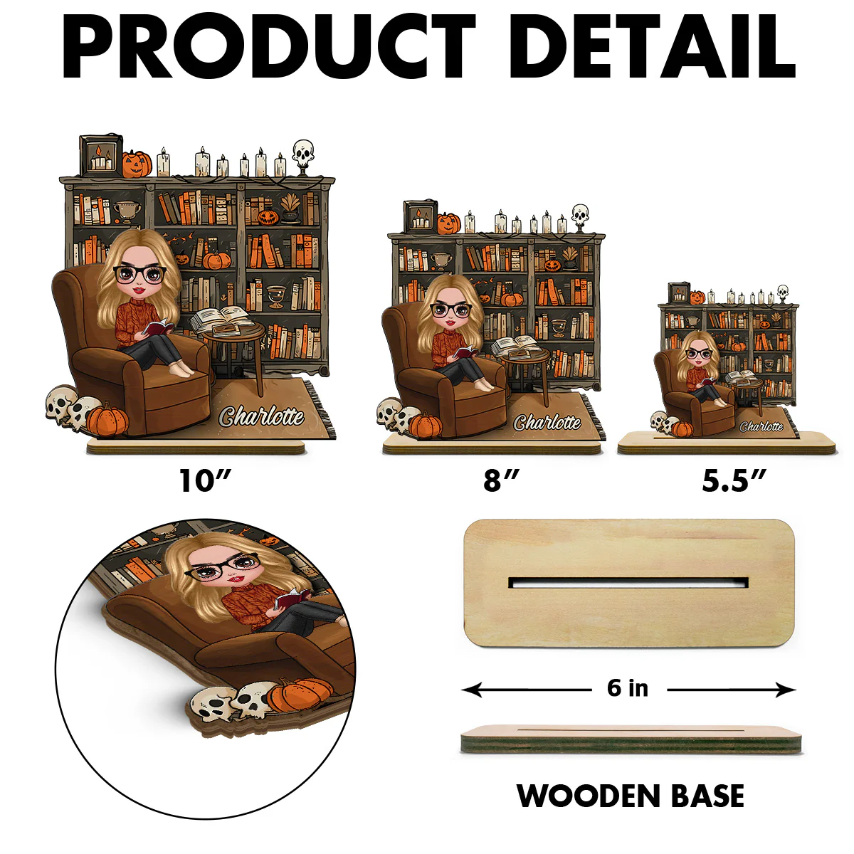 3D Effect Fall Season Girl Reading Book Personalized 2-Layer Standing Wooden Plaque, Gift For Book Lovers - Image 5