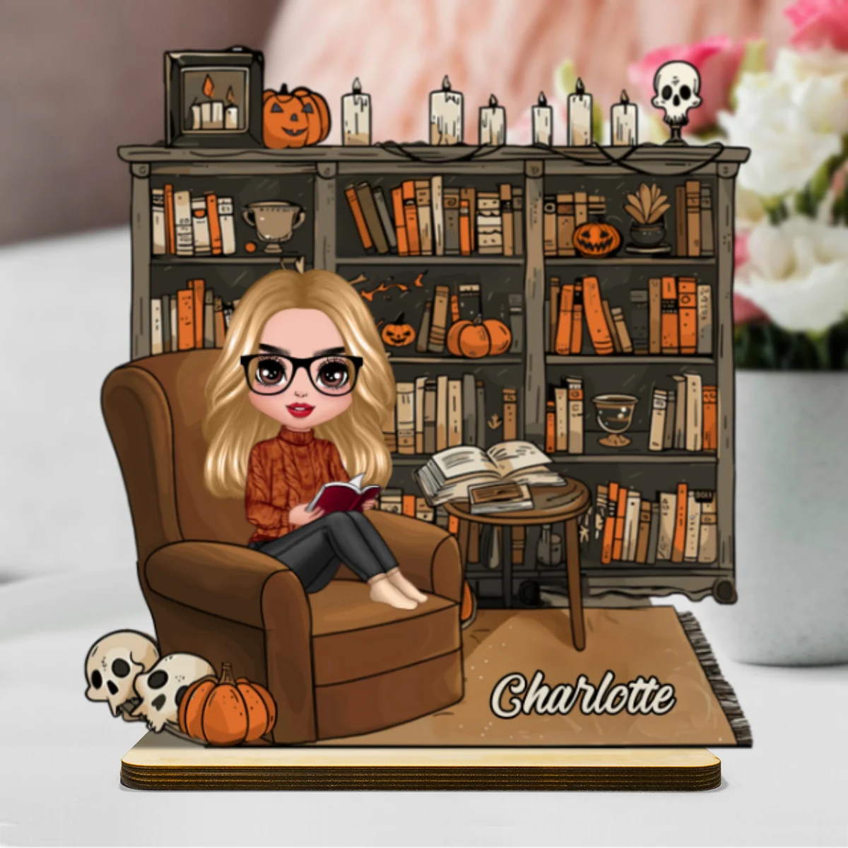 3D Effect Fall Season Girl Reading Book Personalized 2-Layer Standing Wooden Plaque, Gift For Book Lovers - Image 7