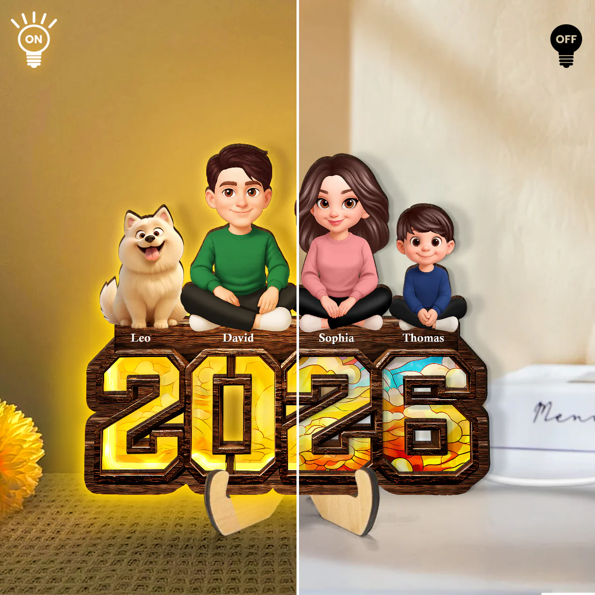 3D Effect Family And Dog Cat - Personalized Wooden Frame With LED - Heartfelt Gift For Mom, Dad - Image 6