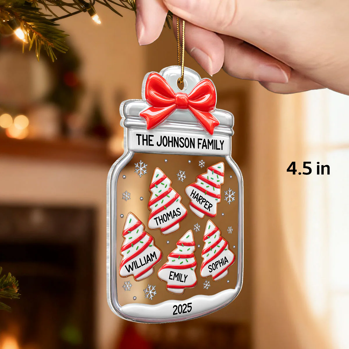 3D Effect Family Christmas Tree Gingerbread In Jar - Personalized Acrylic Ornament - Image 2