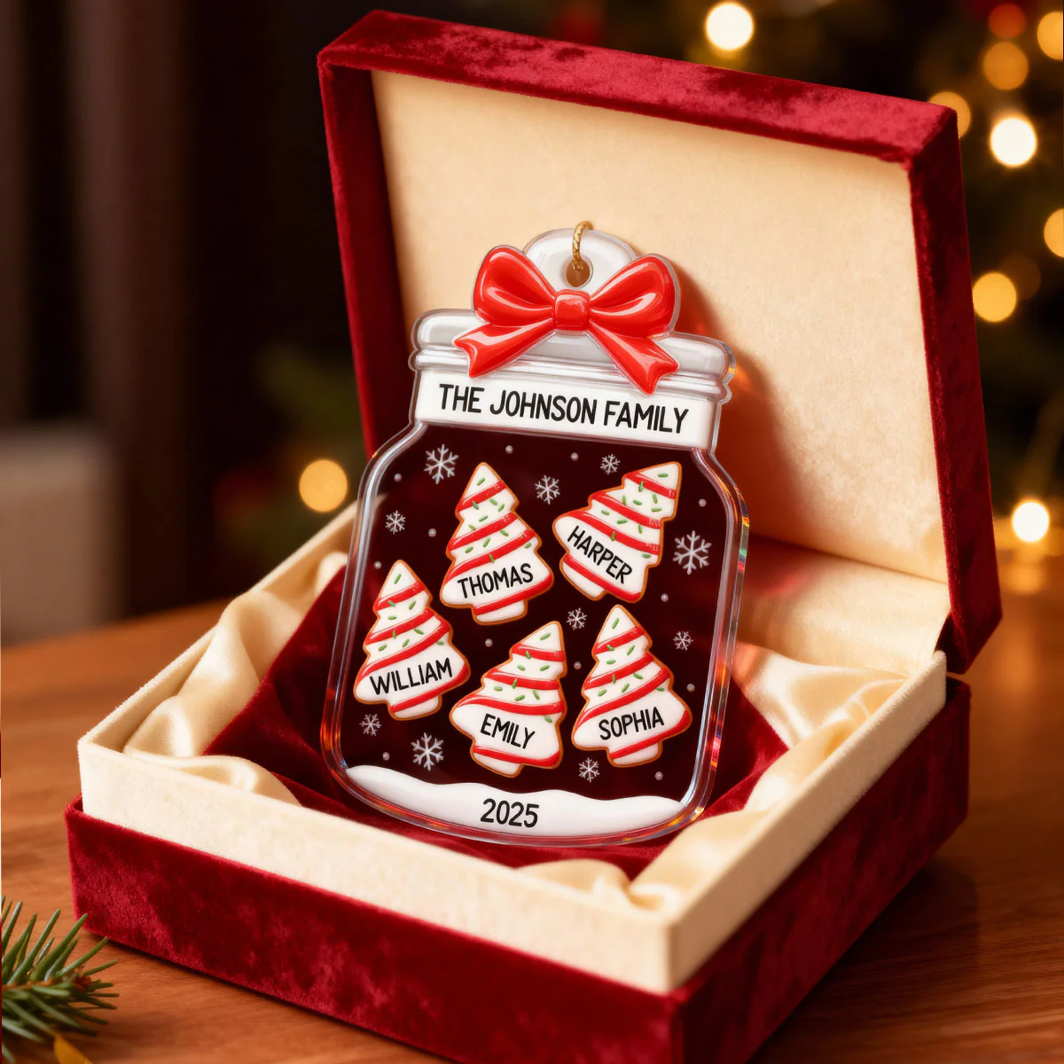3D Effect Family Christmas Tree Gingerbread In Jar - Personalized Acrylic Ornament - Image 3