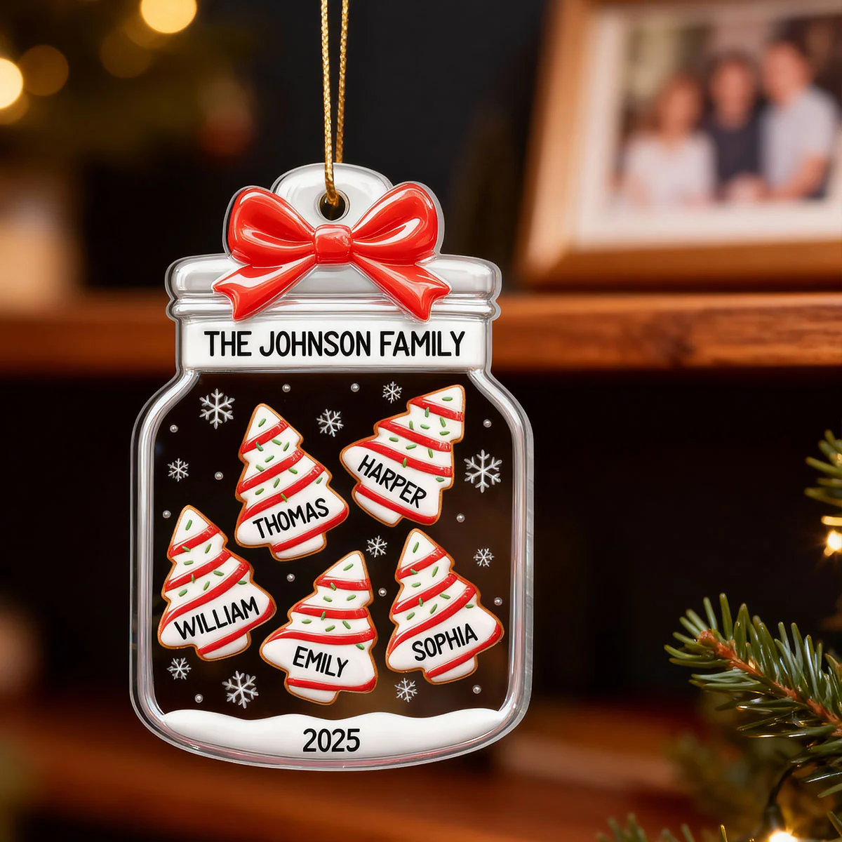 3D Effect Family Christmas Tree Gingerbread In Jar - Personalized Acrylic Ornament - Image 4