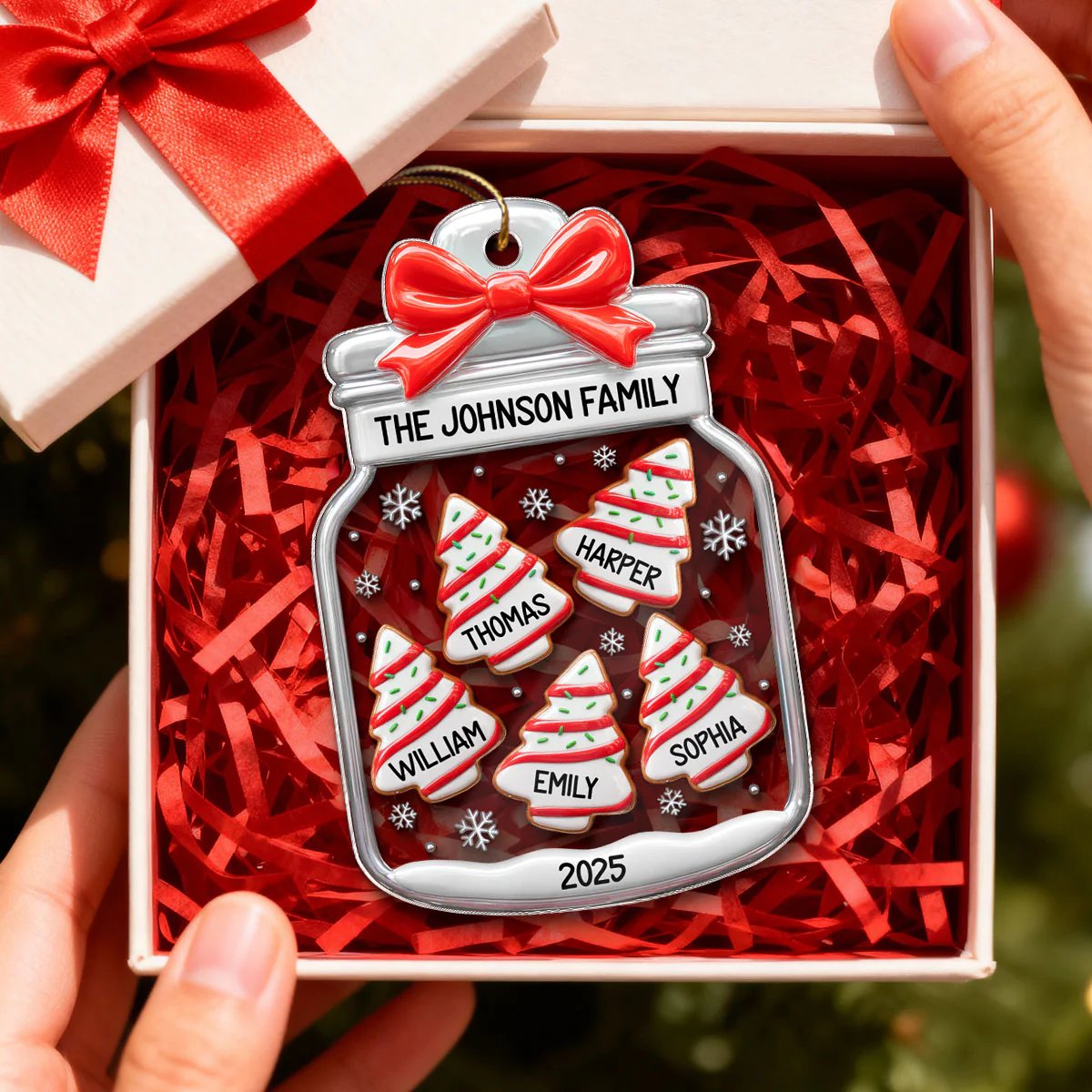 3D Effect Family Christmas Tree Gingerbread In Jar - Personalized Acrylic Ornament - Image 6