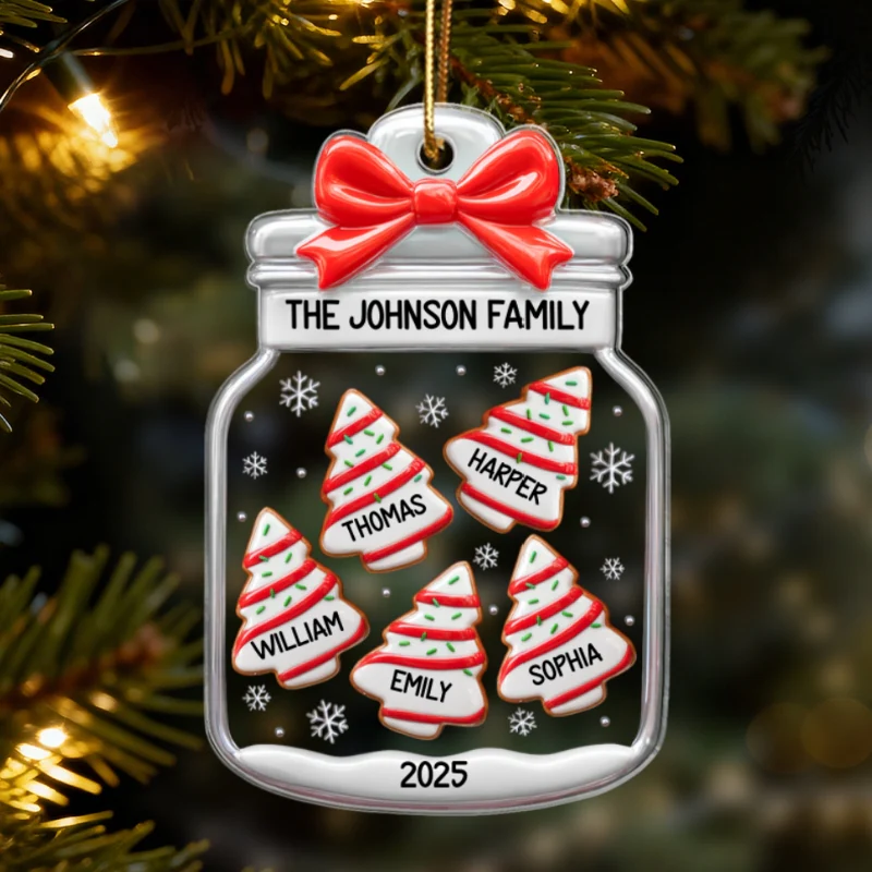 3D Effect Family Christmas Tree Gingerbread In Jar - Personalized Acrylic Ornament - Image 8