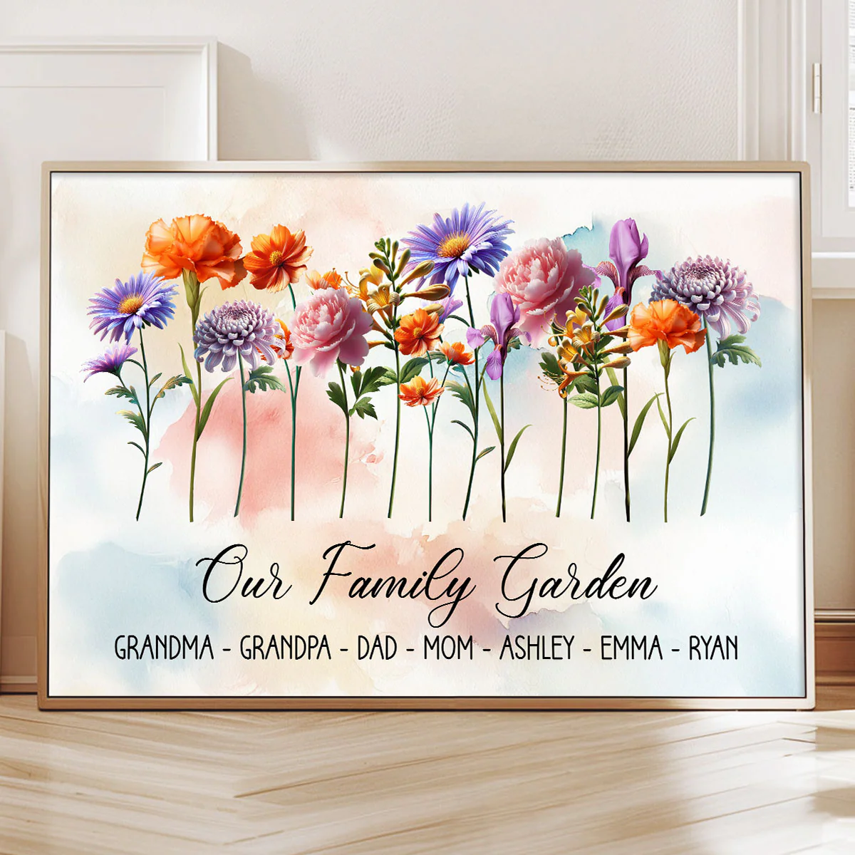 3D Effect Family Members Birth Month Flowers Personalized Poster, Gift For Mom, Grandma