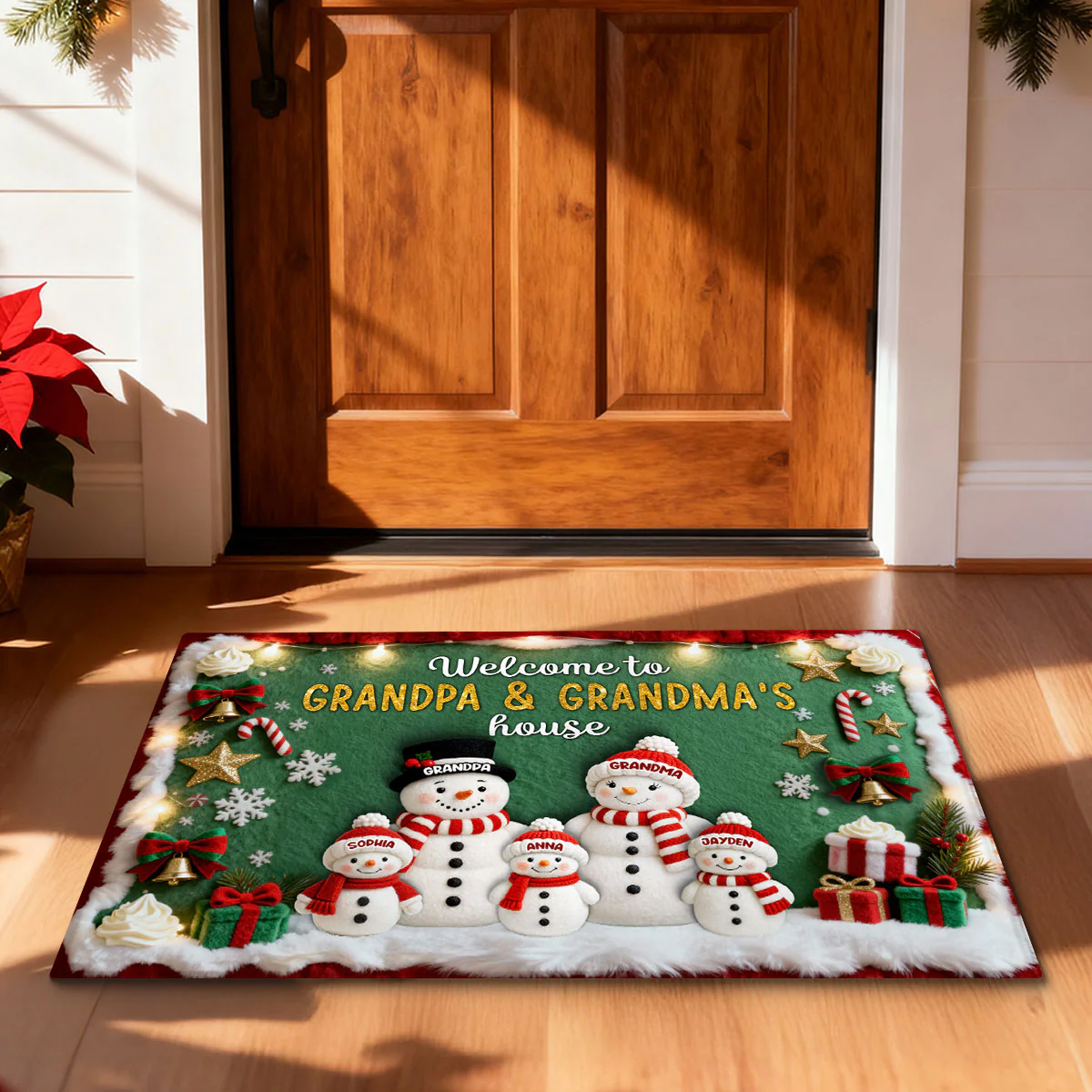 3D Effect Festive Christmas Snowman Welcome To Grandma Grandpa House - Personalized Doormat - Gift For Grandparents - Image 3