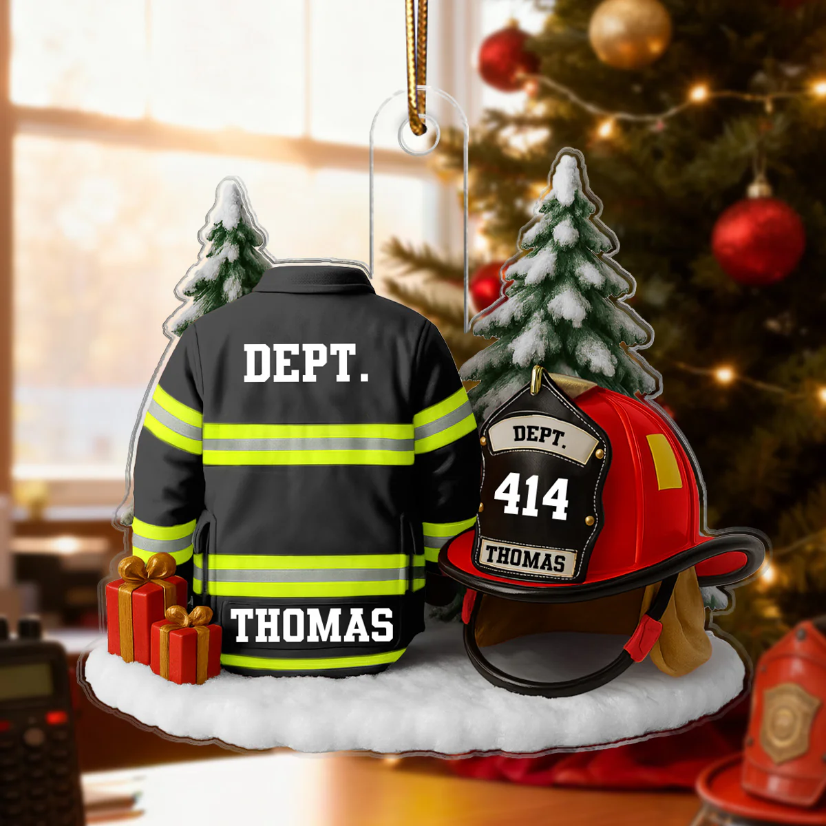 3D Effect Firefight Uniform And Helmet - Personalized Acrylic Ornament - Image 3