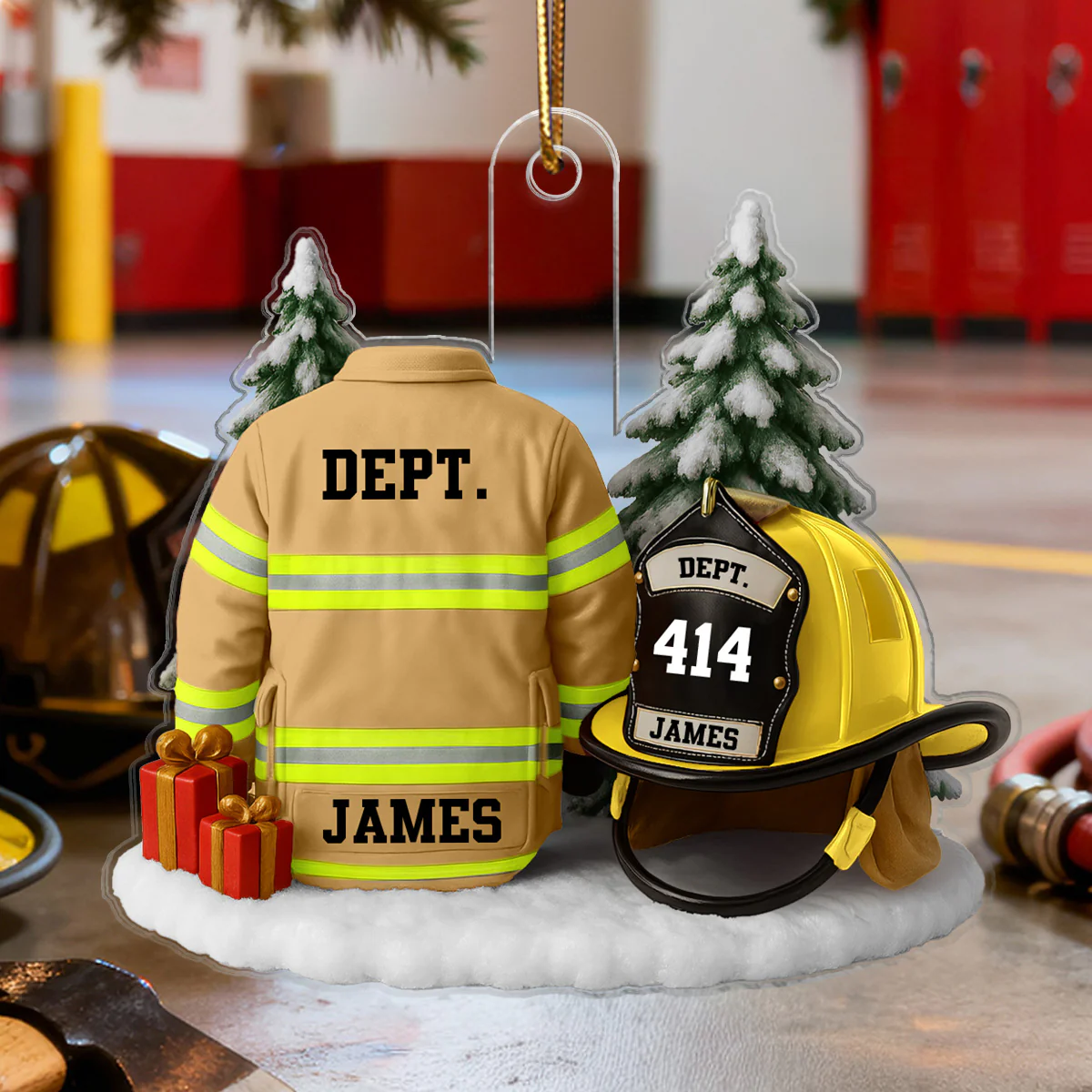 3D Effect Firefight Uniform And Helmet - Personalized Acrylic Ornament - Image 4