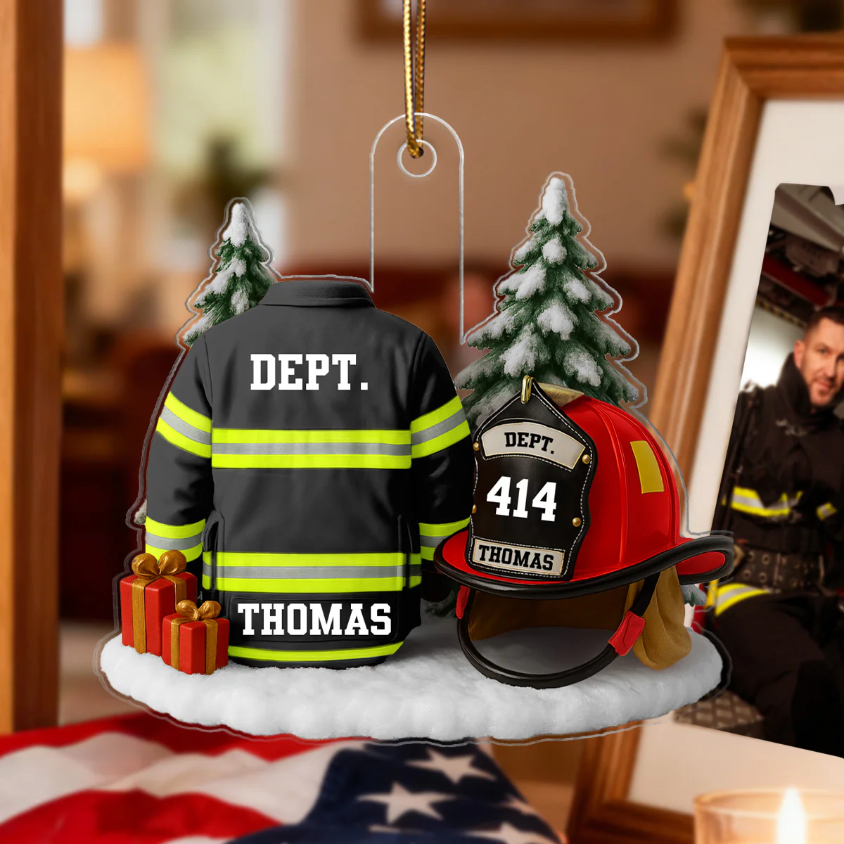 3D Effect Firefight Uniform And Helmet - Personalized Acrylic Ornament - Image 5