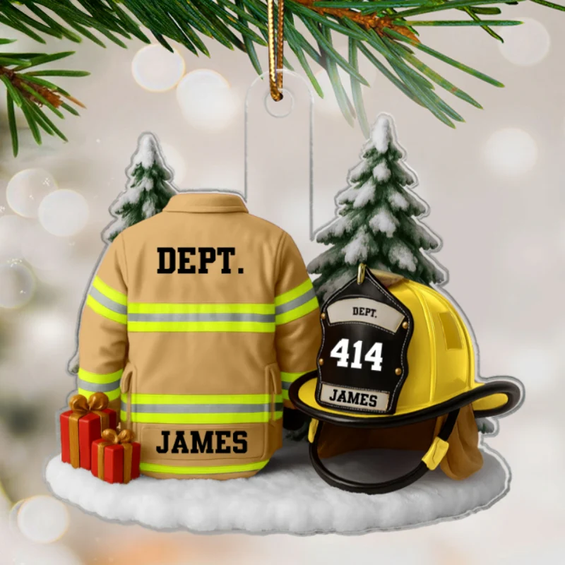 3D Effect Firefight Uniform And Helmet - Personalized Acrylic Ornament - Image 7